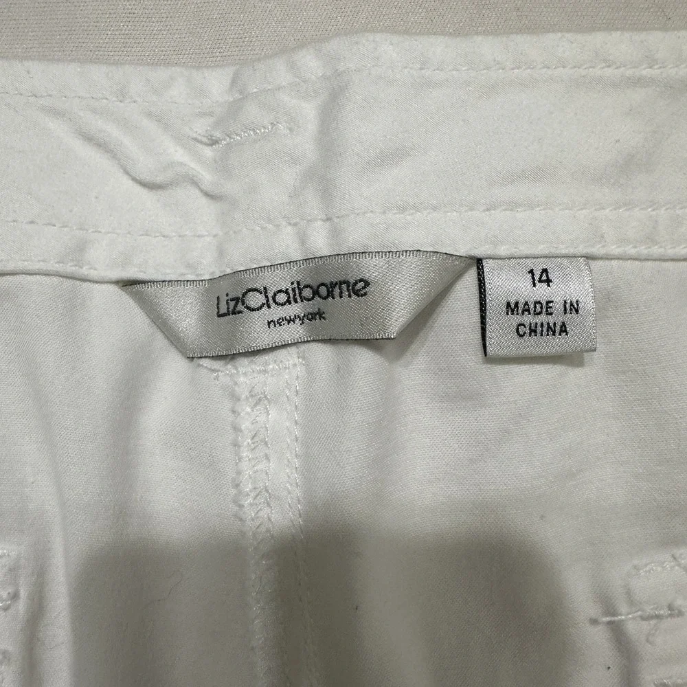 Liz Claiborne New York Womens White Stretch Cargo Pants / Utility‎ Pants Size 14